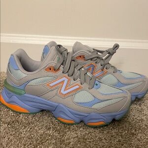 New Balance Gray and Blue Sneakers with Orange Accents
